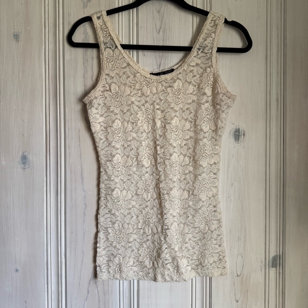BKE Women’s Sleeveless Tank Top Floral Lace Cream Off White Size Small